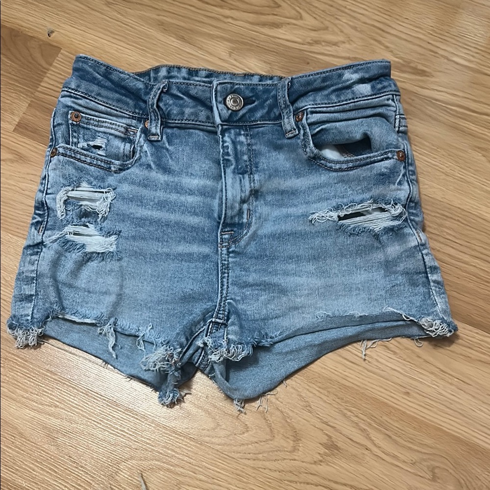 American Eagle Blue Jean Shorts Distressed High-Waisted size 0